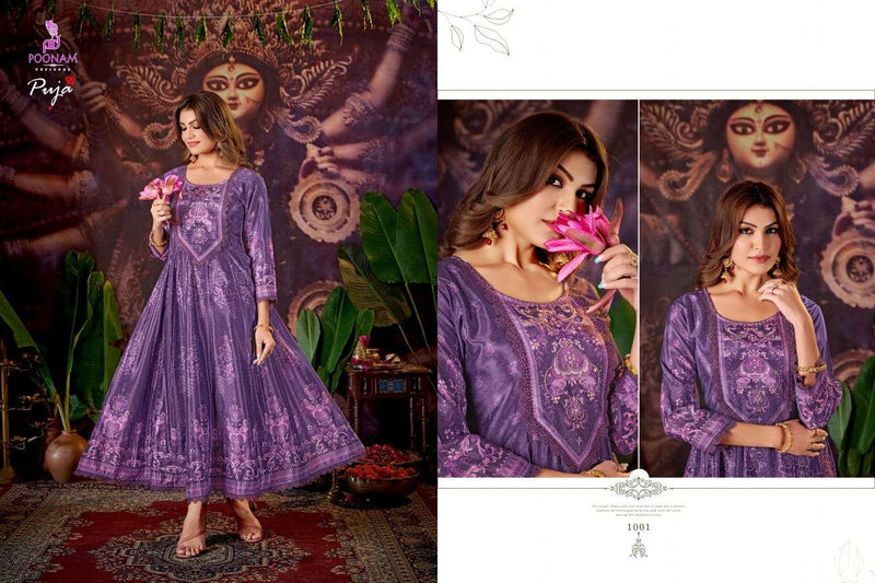 Poonam Designer Puja Crepe Anarkali Style Gown Festiv Wear Collection