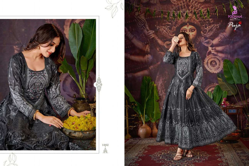 Poonam Designer Puja Crepe Anarkali Style Gown Festiv Wear Collection
