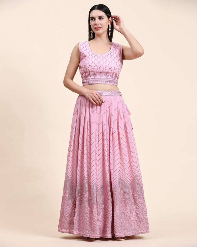 Pr C 1955 Readymade Sequin Embroiderey Work Crop Top With Amazing Lehenga And Net Dupatta