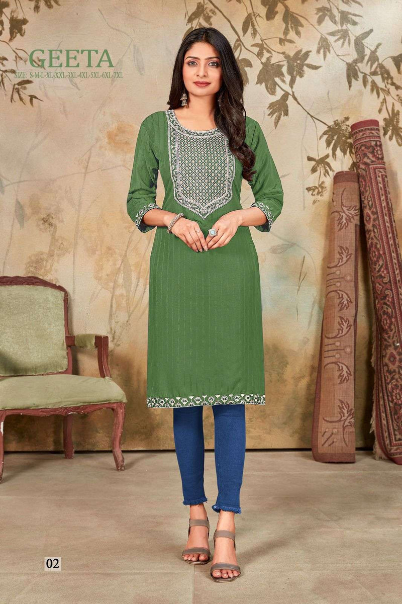 Pr Geeta Daily Wear Neck Work Silk Fancy Stitch Kurtis