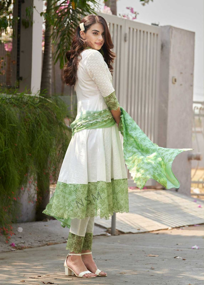 P R Clothing Kumb Kaya Dusty Cotton Heavy Embroidery Shifflei Work Anarkali Style Kurti Set