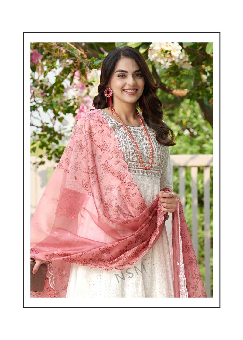 P R Clothing Kumb Kaya Dusty Cotton Heavy Embroidery Shifflei Work Anarkali Style Kurti Set