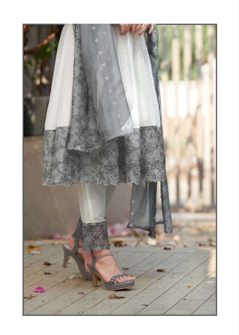 P R Clothing Kumb Kaya Dusty Cotton Heavy Embroidery Shifflei Work Anarkali Style Kurti Set