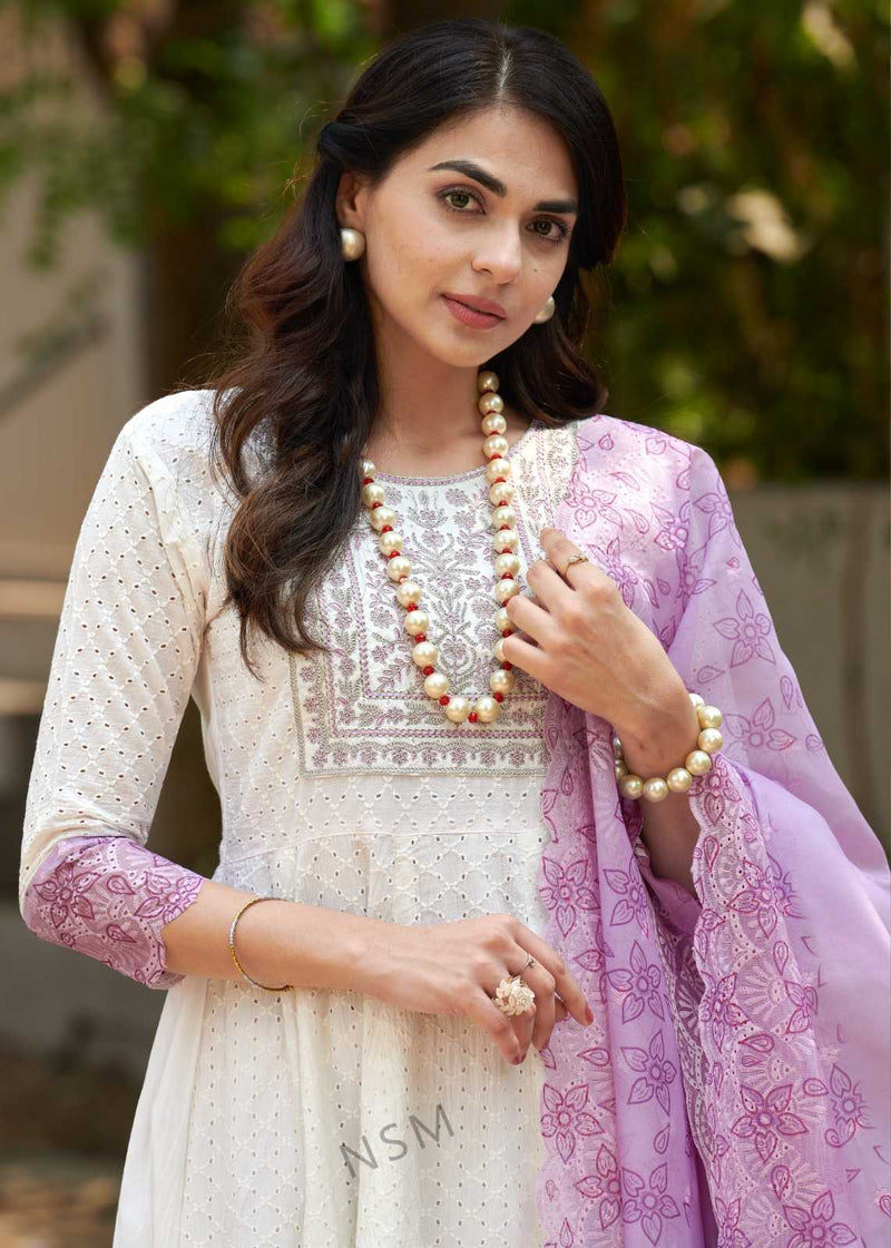 P R Clothing Kumb Kaya Dusty Cotton Heavy Embroidery Shifflei Work Anarkali Style Kurti Set
