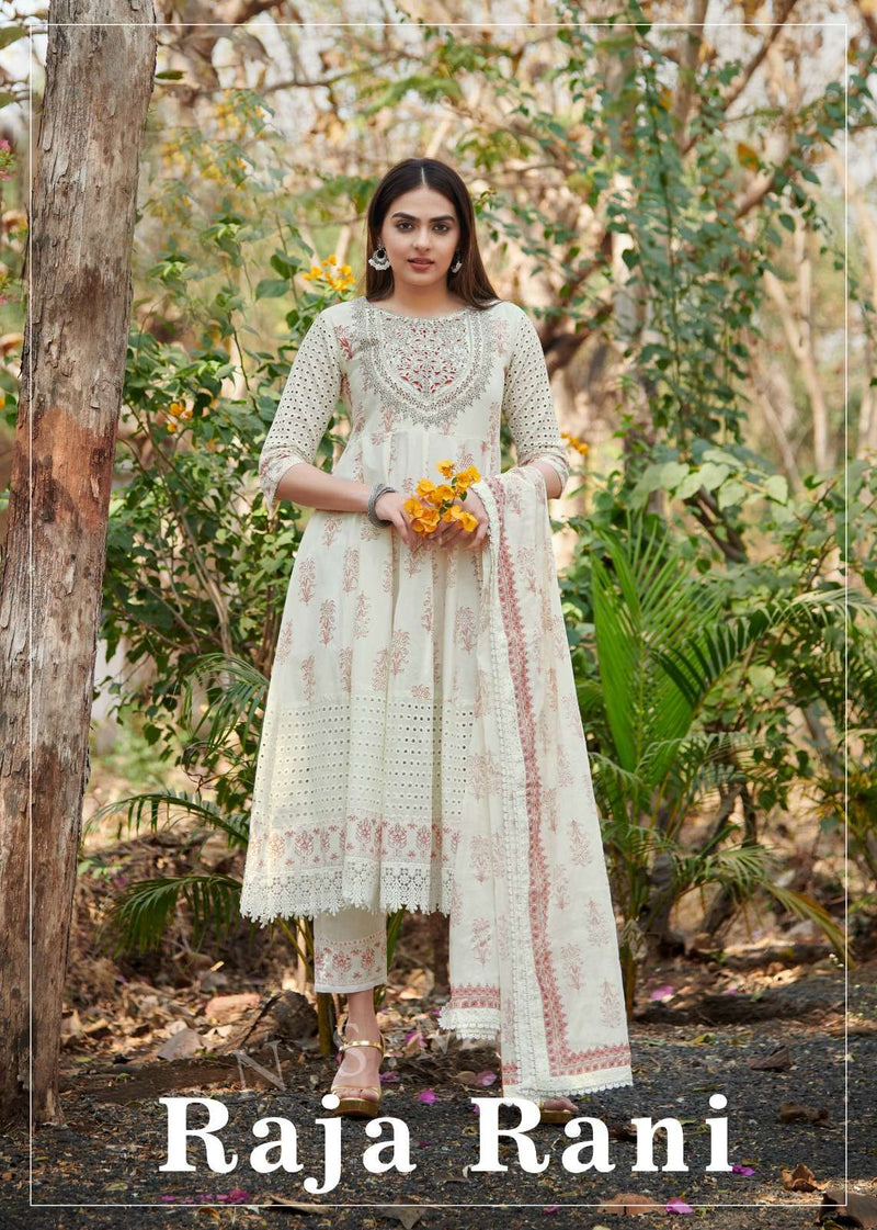 P R Clothing Pr Raja Rani Pure Cotton  Heavy Embroidery Anarkali Style Kurti Set