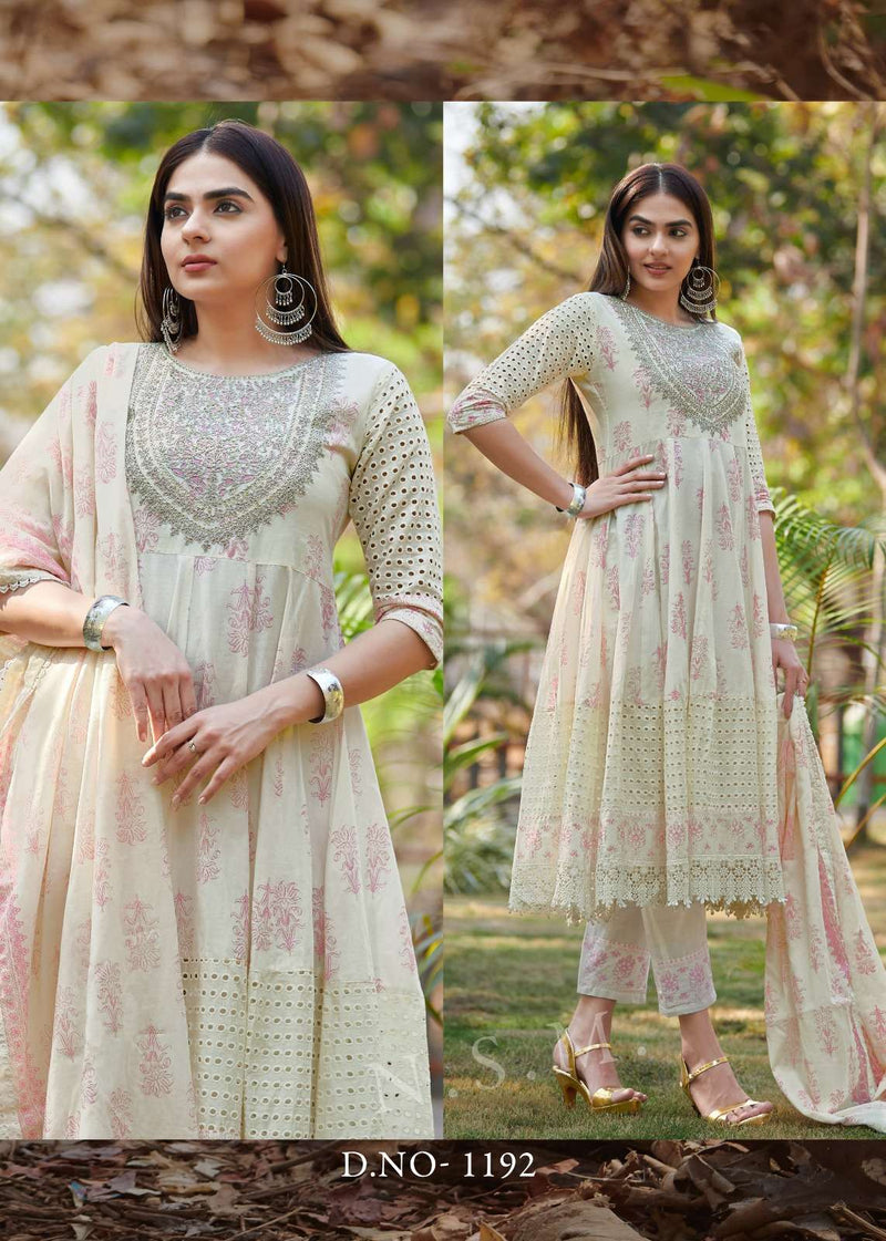 P R Clothing Pr Raja Rani Pure Cotton  Heavy Embroidery Anarkali Style Kurti Set