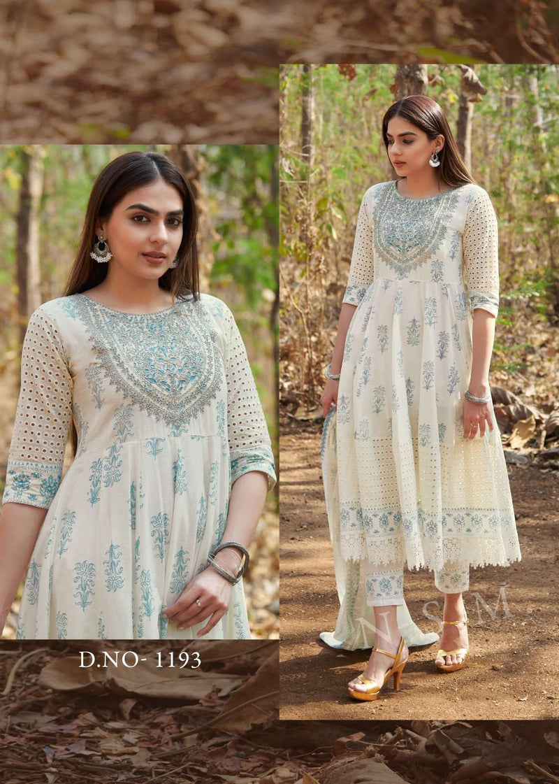 P R Clothing Pr Raja Rani Pure Cotton  Heavy Embroidery Anarkali Style Kurti Set