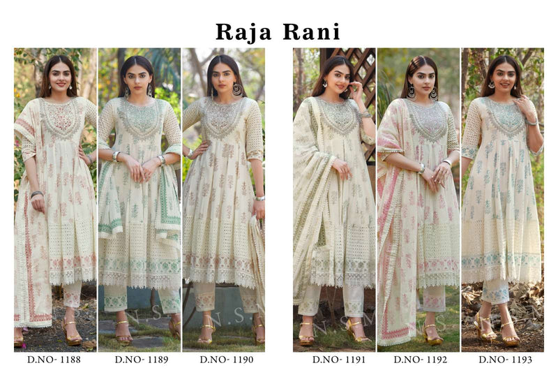 P R Clothing Pr Raja Rani Pure Cotton  Heavy Embroidery Anarkali Style Kurti Set
