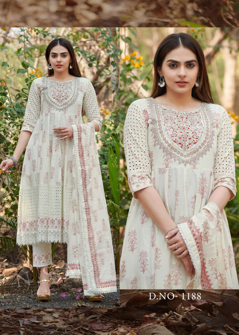 P R Clothing Pr Raja Rani Pure Cotton  Heavy Embroidery Anarkali Style Kurti Set