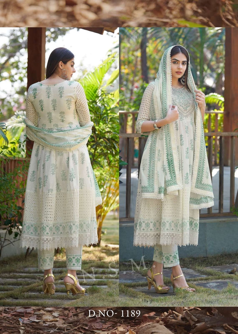 P R Clothing Pr Raja Rani Pure Cotton  Heavy Embroidery Anarkali Style Kurti Set