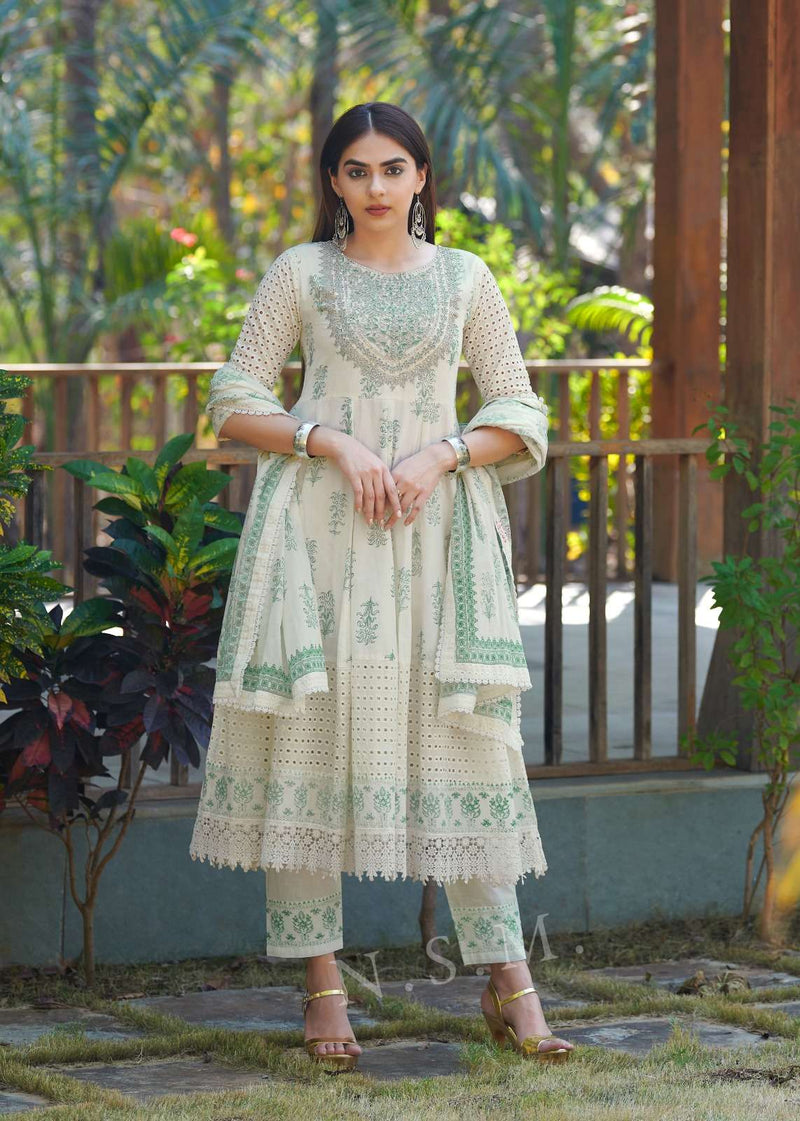 P R Clothing Pr Raja Rani Pure Cotton  Heavy Embroidery Anarkali Style Kurti Set