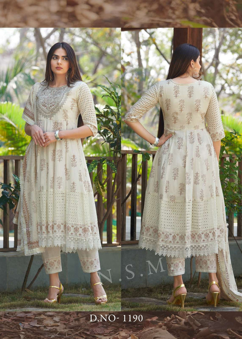 P R Clothing Pr Raja Rani Pure Cotton  Heavy Embroidery Anarkali Style Kurti Set