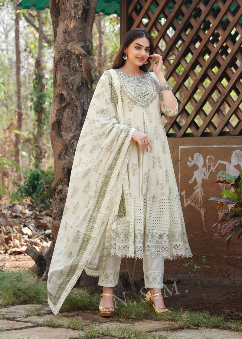 P R Clothing Pr Raja Rani Pure Cotton  Heavy Embroidery Anarkali Style Kurti Set