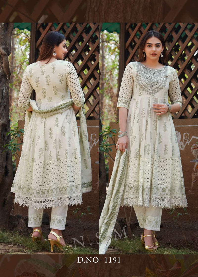 P R Clothing Pr Raja Rani Pure Cotton  Heavy Embroidery Anarkali Style Kurti Set
