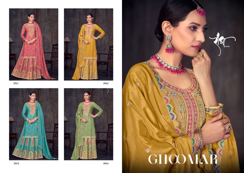 Radha Trendz Ghoomar Chinon Heavy Embroidary Work Kurti Skirt Dupatta Set