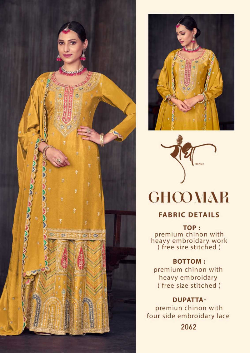 Radha Trendz Ghoomar Chinon Heavy Embroidary Work Kurti Skirt Dupatta Set