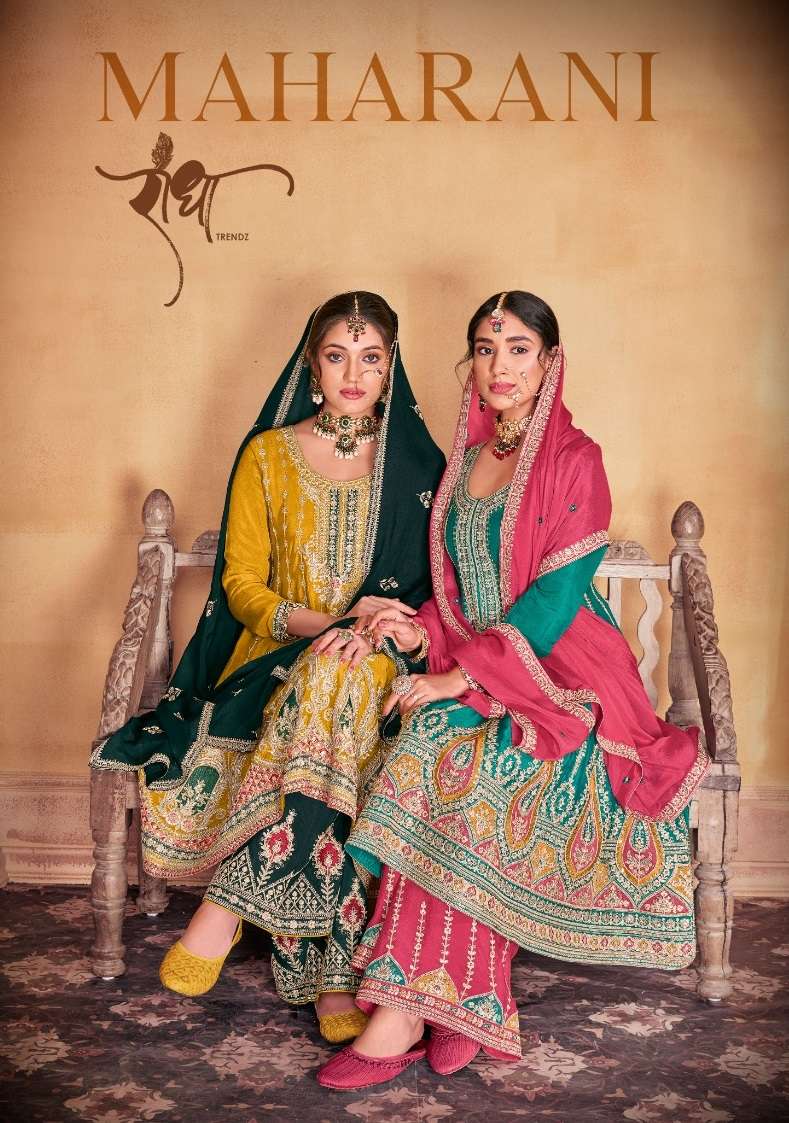 Radha Trendz Maharani Chinon Heavy Embroidary Work Designer Wedding Wear Suit Collection