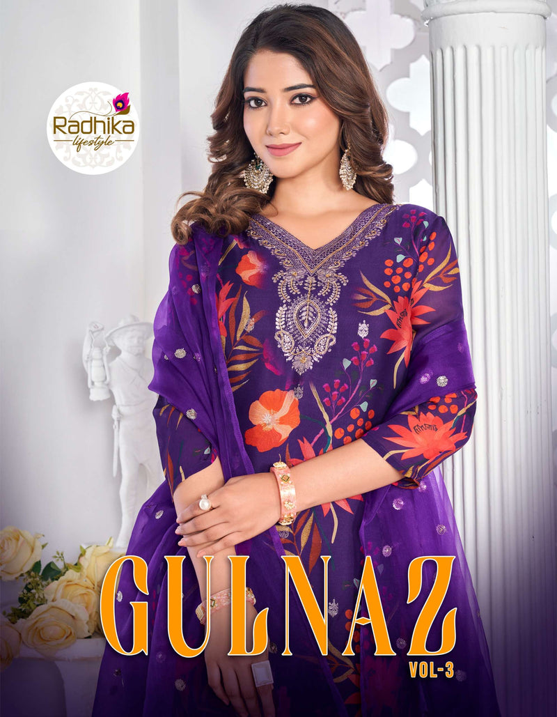 Radhika Lifestyle Gulnaz Vol 3 Organza Silk Fancy Designer Kurti Pant Dupatta Set
