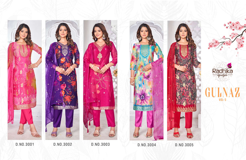 Radhika Lifestyle Gulnaz Vol 3 Organza Silk Fancy Designer Kurti Pant Dupatta Set