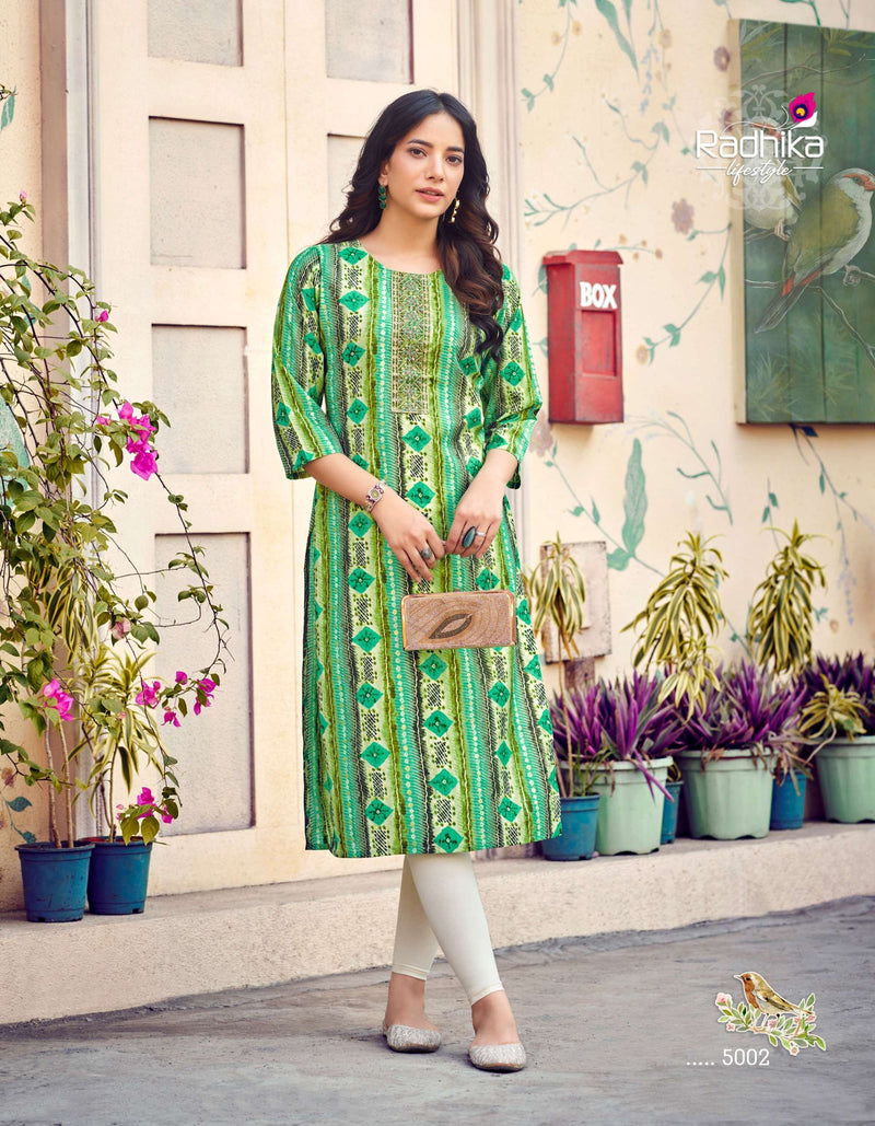 Radhika Lifestyle Charming Vol 5Modal Chanderi Fancy Straight Daily Waer Kurti
