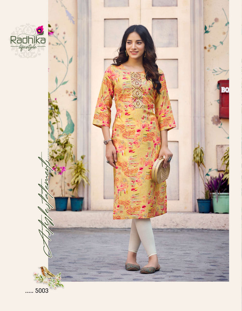 Radhika Lifestyle Charming Vol 5Modal Chanderi Fancy Straight Daily Waer Kurti