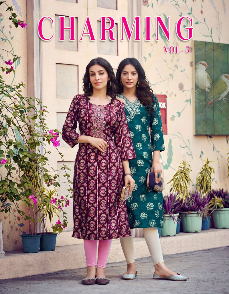 Radhika Lifestyle Charming Vol 5Modal Chanderi Fancy Straight Daily Waer Kurti