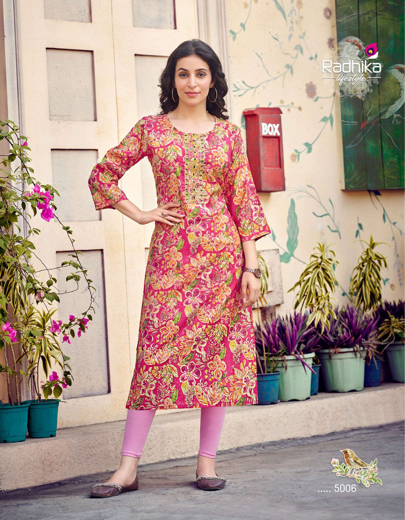 Radhika Lifestyle Charming Vol 5Modal Chanderi Fancy Straight Daily Waer Kurti