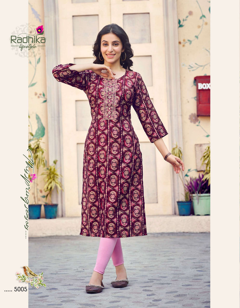 Radhika Lifestyle Charming Vol 5Modal Chanderi Fancy Straight Daily Waer Kurti