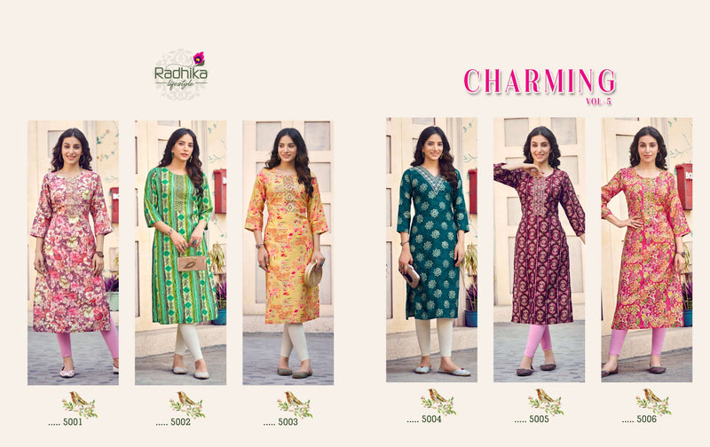 Radhika Lifestyle Charming Vol 5Modal Chanderi Fancy Straight Daily Waer Kurti