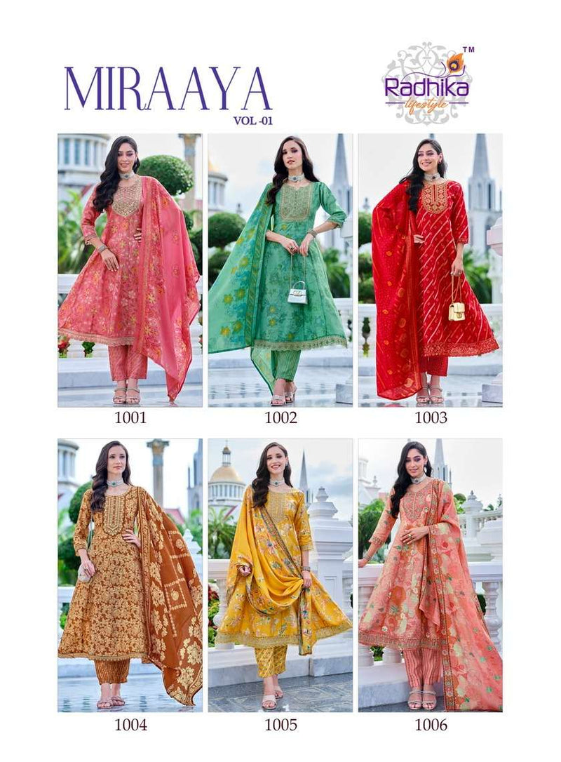 Radhika Lifestyle Miraaya Vol 1 Silk Festiv Wear Kurti Pant Dupatta Set