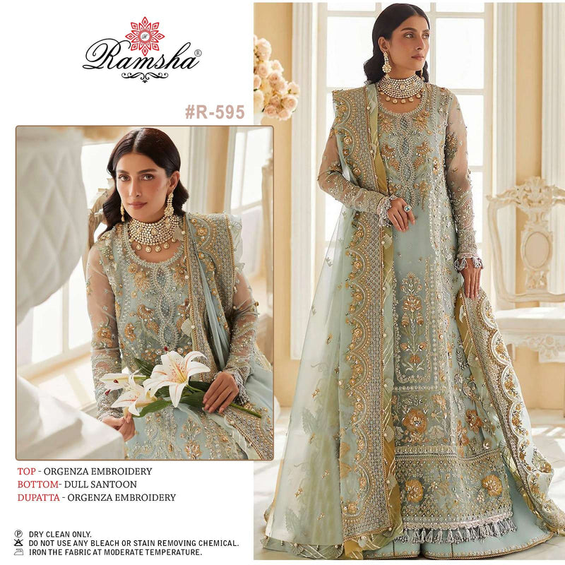 Ramsha D NO 595 Organza Heavy Embroidery Work Pakistani Suits