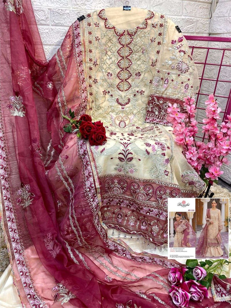 Ramsha D No 596 Organza Heavy Embroidery Work Designer Pakistani Suits