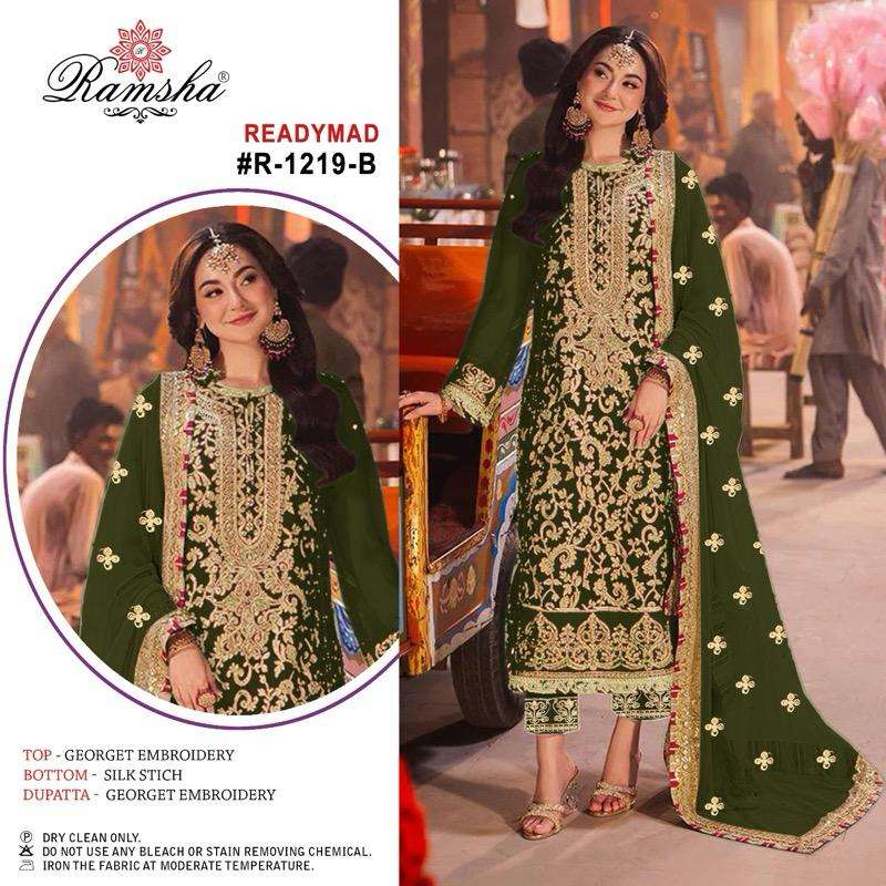 Ramsha R 1219 Georgette Heavy Embroidery Party Wear Pret Kurti Pant Dupatta Set