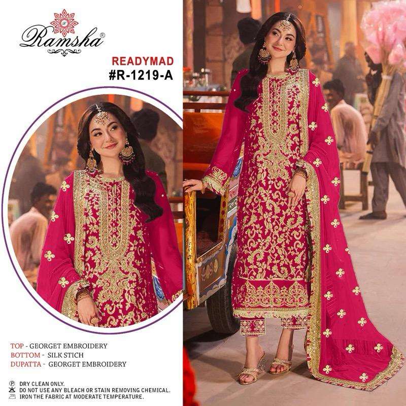 Ramsha R 1219 Georgette Heavy Embroidery Party Wear Pret Kurti Pant Dupatta Set