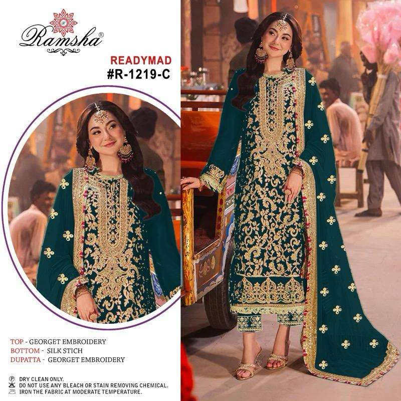 Ramsha R 1219 Georgette Heavy Embroidery Party Wear Pret Kurti Pant Dupatta Set