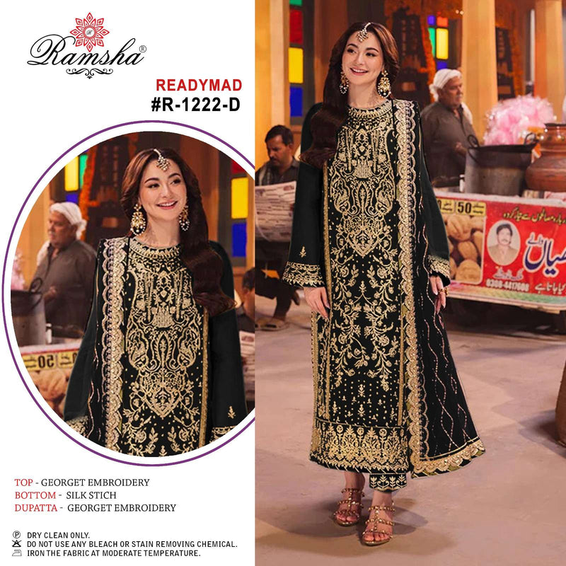 Ramsha R 1222 Georgette Heavy Embroidery Party Wear Pret Kurti Pant Dupatta Set