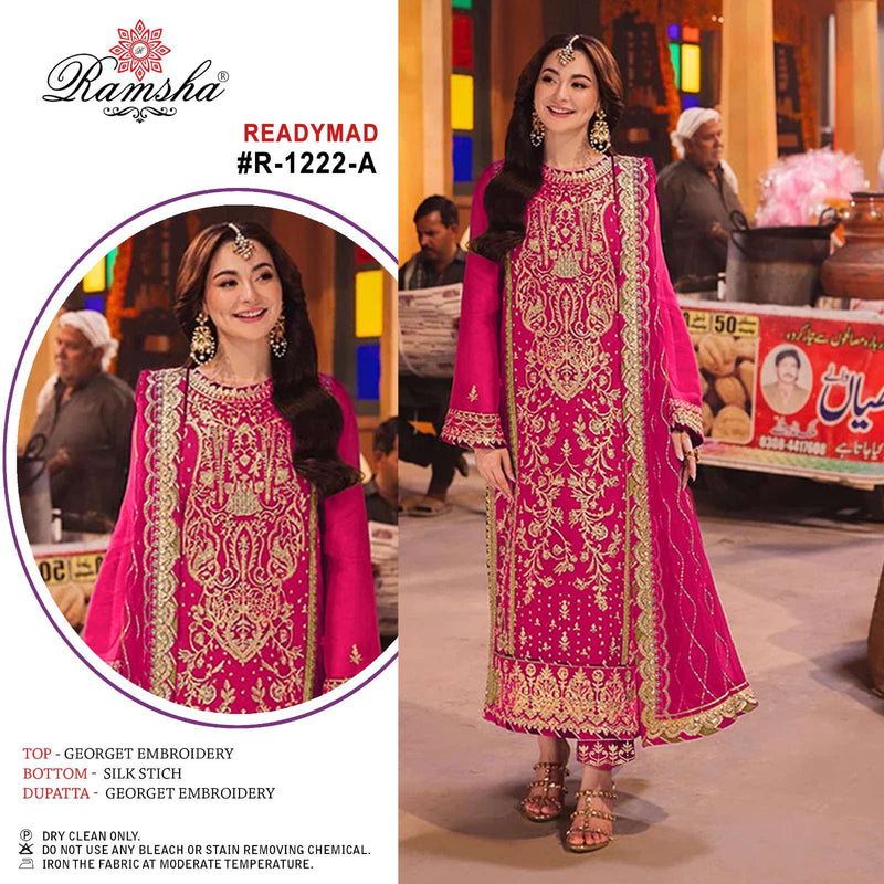 Ramsha R 1222 Georgette Heavy Embroidery Party Wear Pret Kurti Pant Dupatta Set