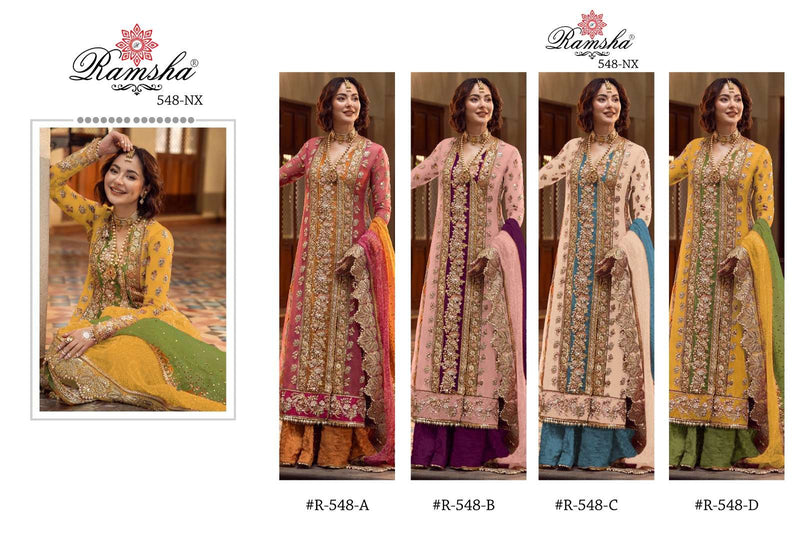 Ramsha R 548 Nx Organza Embroidery Heavy Designer Party Wear Unstitched Salwar Suit