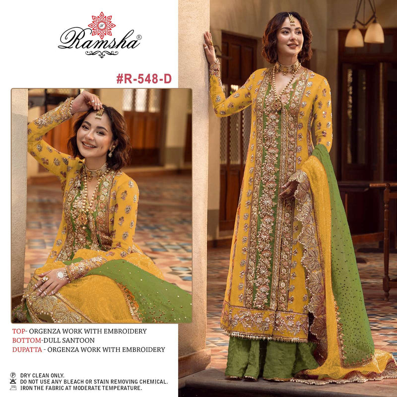 Ramsha R 548 Nx Organza Embroidery Heavy Designer Party Wear Unstitched Salwar Suit