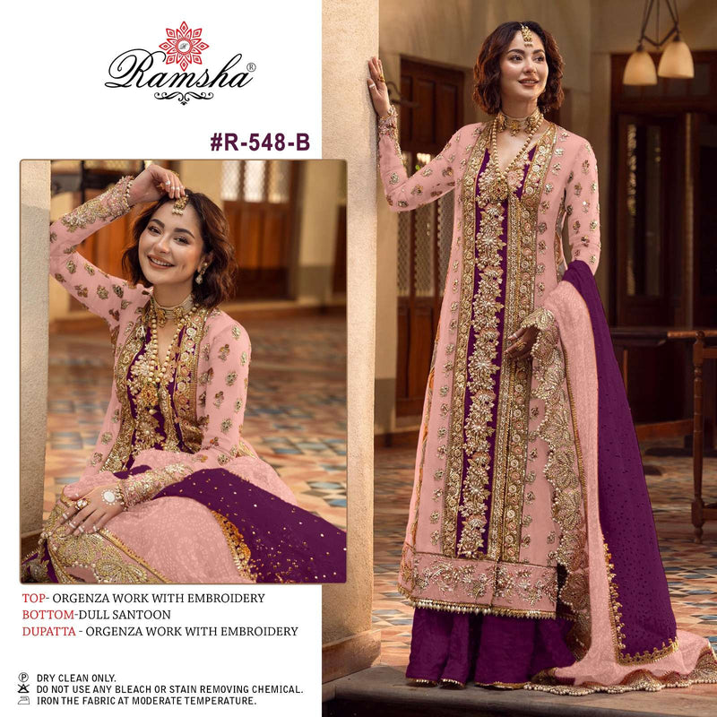 Ramsha R 548 Nx Organza Embroidery Heavy Designer Party Wear Unstitched Salwar Suit