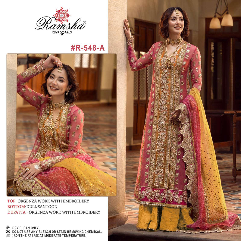 Ramsha R 548 Nx Organza Embroidery Heavy Designer Party Wear Unstitched Salwar Suit