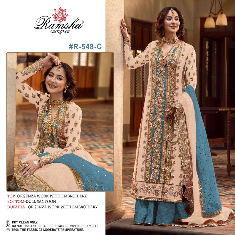 Ramsha R 548 Nx Organza Embroidery Heavy Designer Party Wear Unstitched Salwar Suit