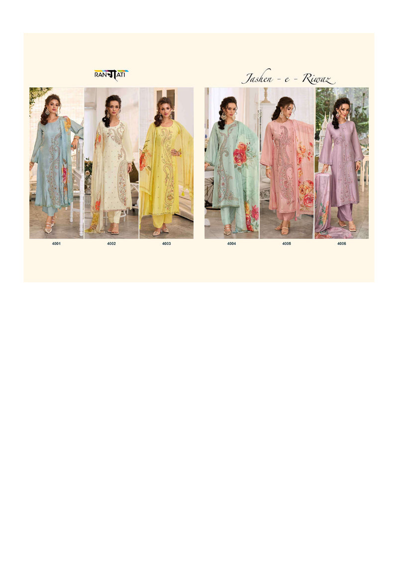 Rangati Jashen E Riwaz Bemberg Russian Silk Embrodairy Work Designer Salwar Suit