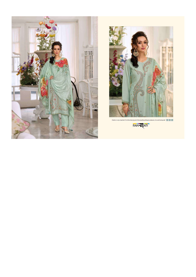 Rangati Jashen E Riwaz Bemberg Russian Silk Embrodairy Work Designer Salwar Suit
