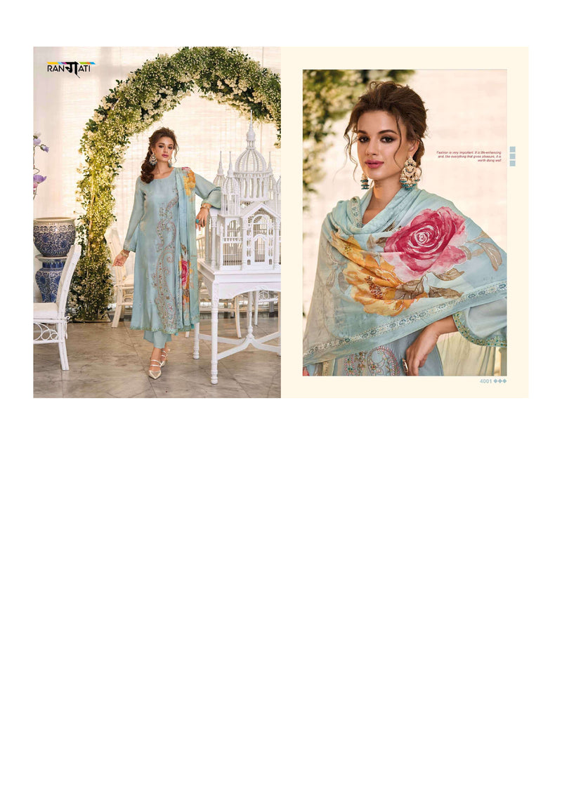 Rangati Jashen E Riwaz Bemberg Russian Silk Embrodairy Work Designer Salwar Suit