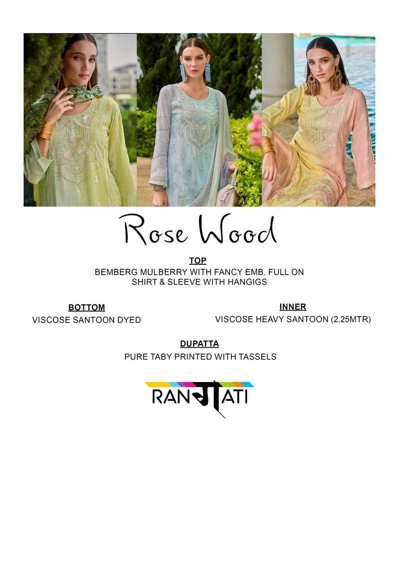 Rangati Rose Woode Bemberg Mulberry Muslin Fancy Embroidery Work Party Wear Salwar Suit