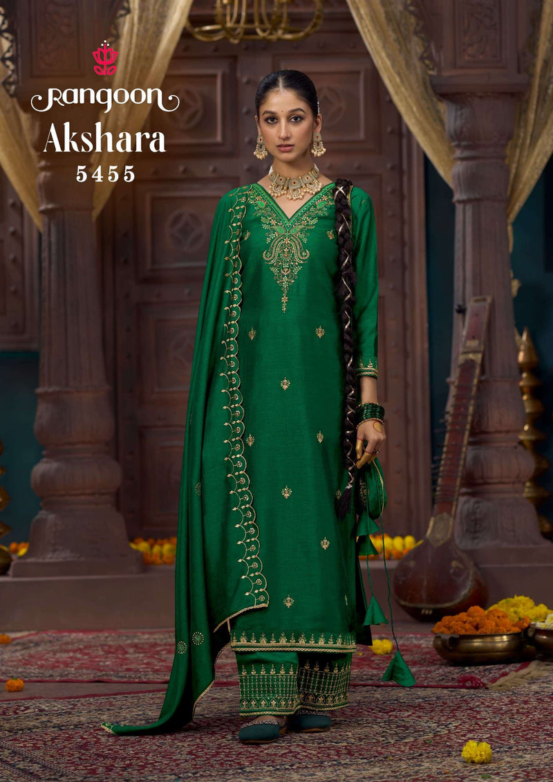 Rangoon Akshara Silk Fancy Code Work Wedding Wear Suit Collection