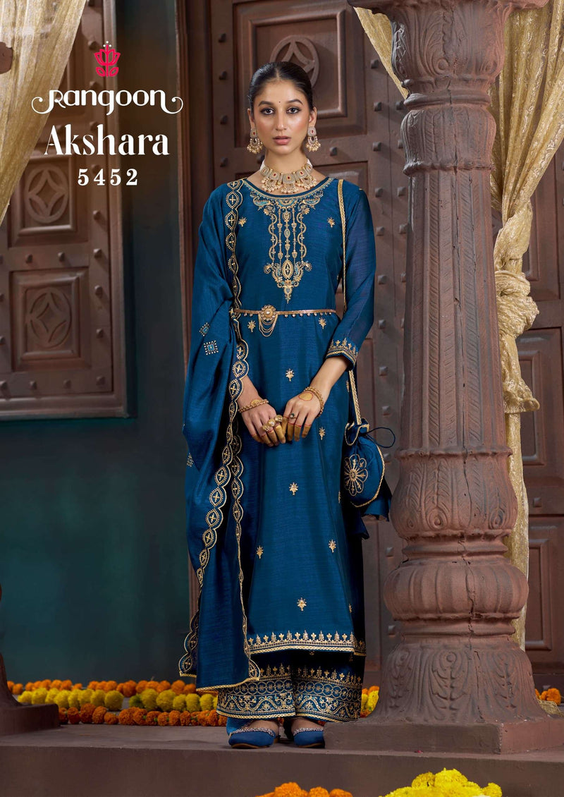 Rangoon Akshara Silk Fancy Code Work Wedding Wear Suit Collection