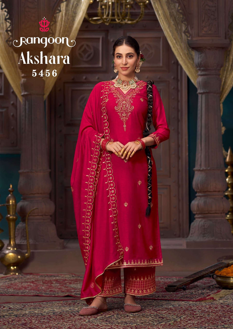 Rangoon Akshara Silk Fancy Code Work Wedding Wear Suit Collection