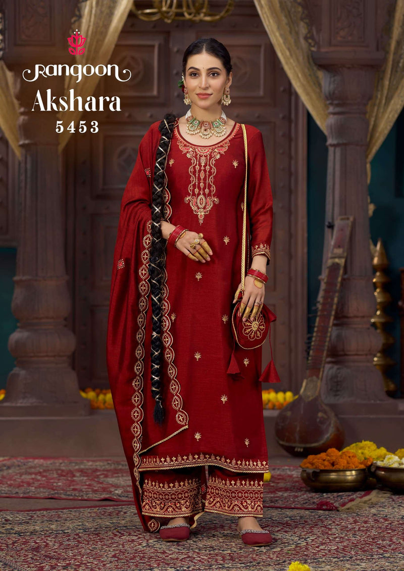 Rangoon Akshara Silk Fancy Code Work Wedding Wear Suit Collection